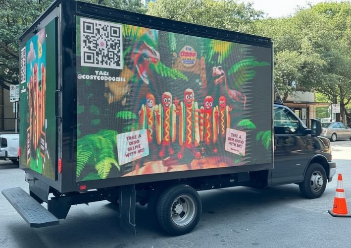 Sports event coverage with LED truck ads